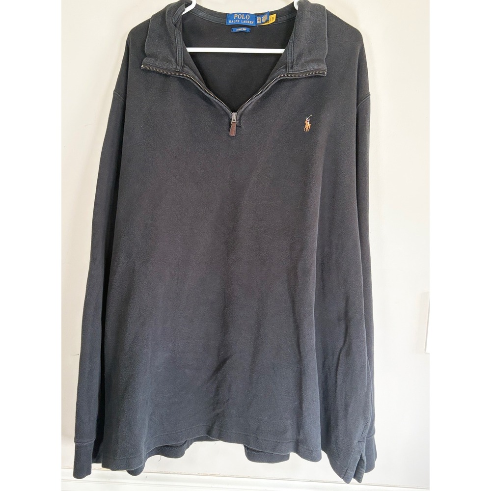 Polo Ralph Lauren Mens XXL Estate Rib Quarter Zip Pullover Black Pony Logo